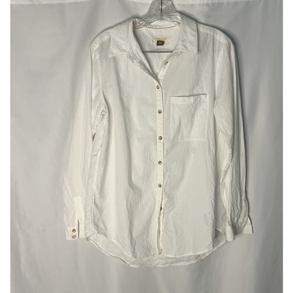 ANTHROPOLOGY Women Button Up Shirt. Size Medium Long Sleeve White Boho